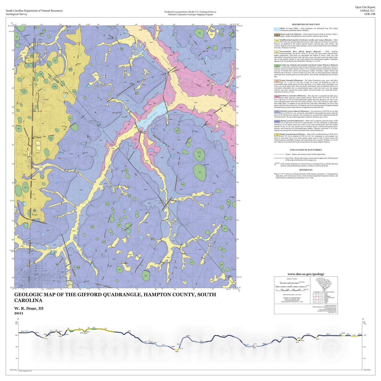 Map : Geologic Map of the Gifford Quadrangle, Hampton County, South Carolina, 2011 Cartography Wall Art :