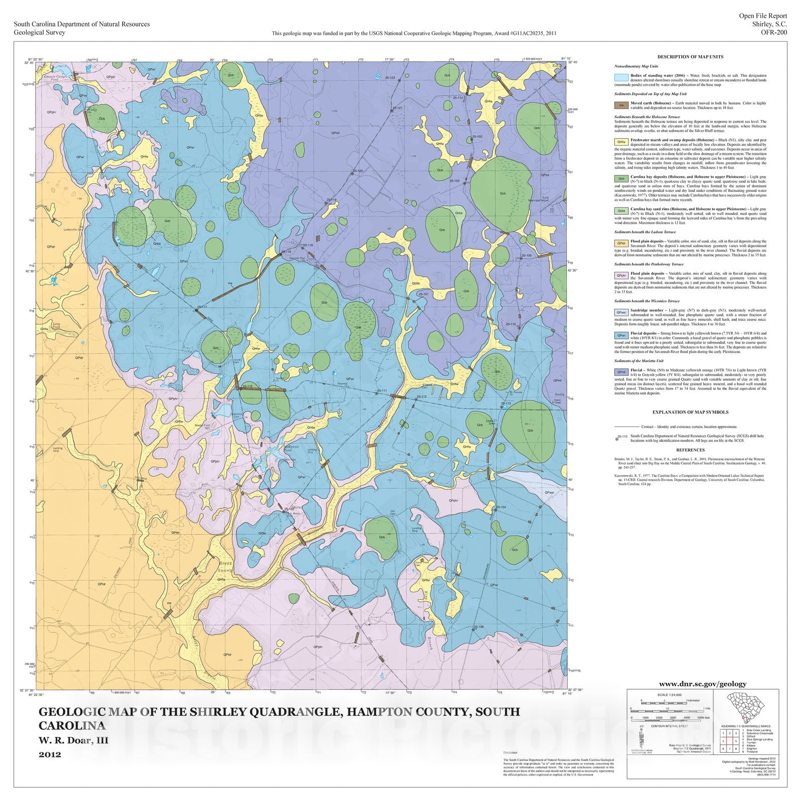 Map : Geologic Map of the Shirley Quadrangle, Hampton County, South Carolina, 2012 Cartography Wall Art :