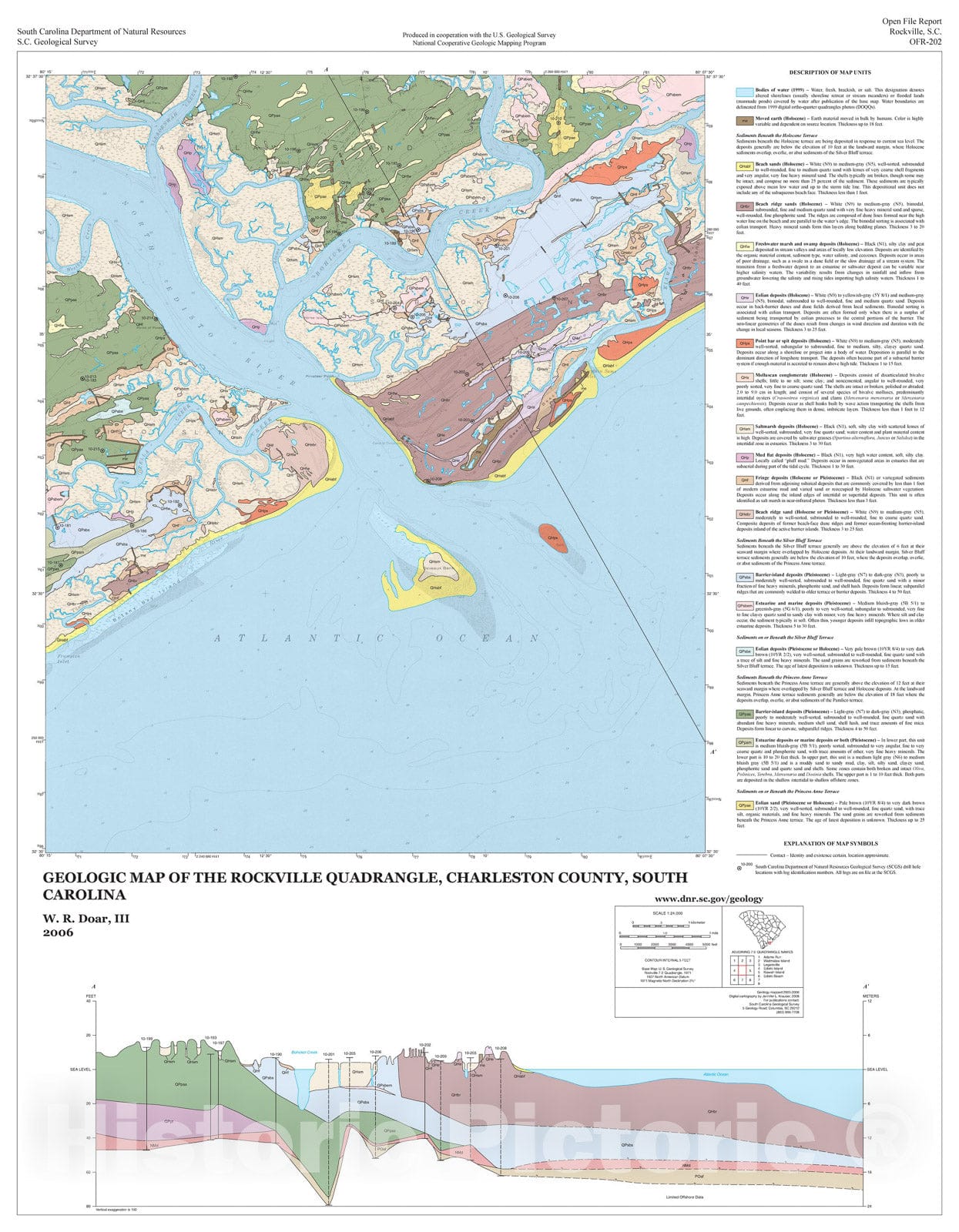 Map : Geologic Map of the Rockville Quadrangle, Charleston County, South Carolina, 2006 Cartography Wall Art :