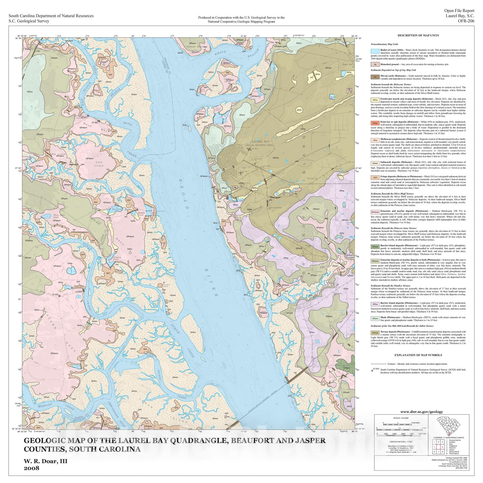 Map : Geologic Map of the Laurel Bay Quadrangle, Beaufort and Jasper Counties, South Carolina, 2008 Cartography Wall Art :