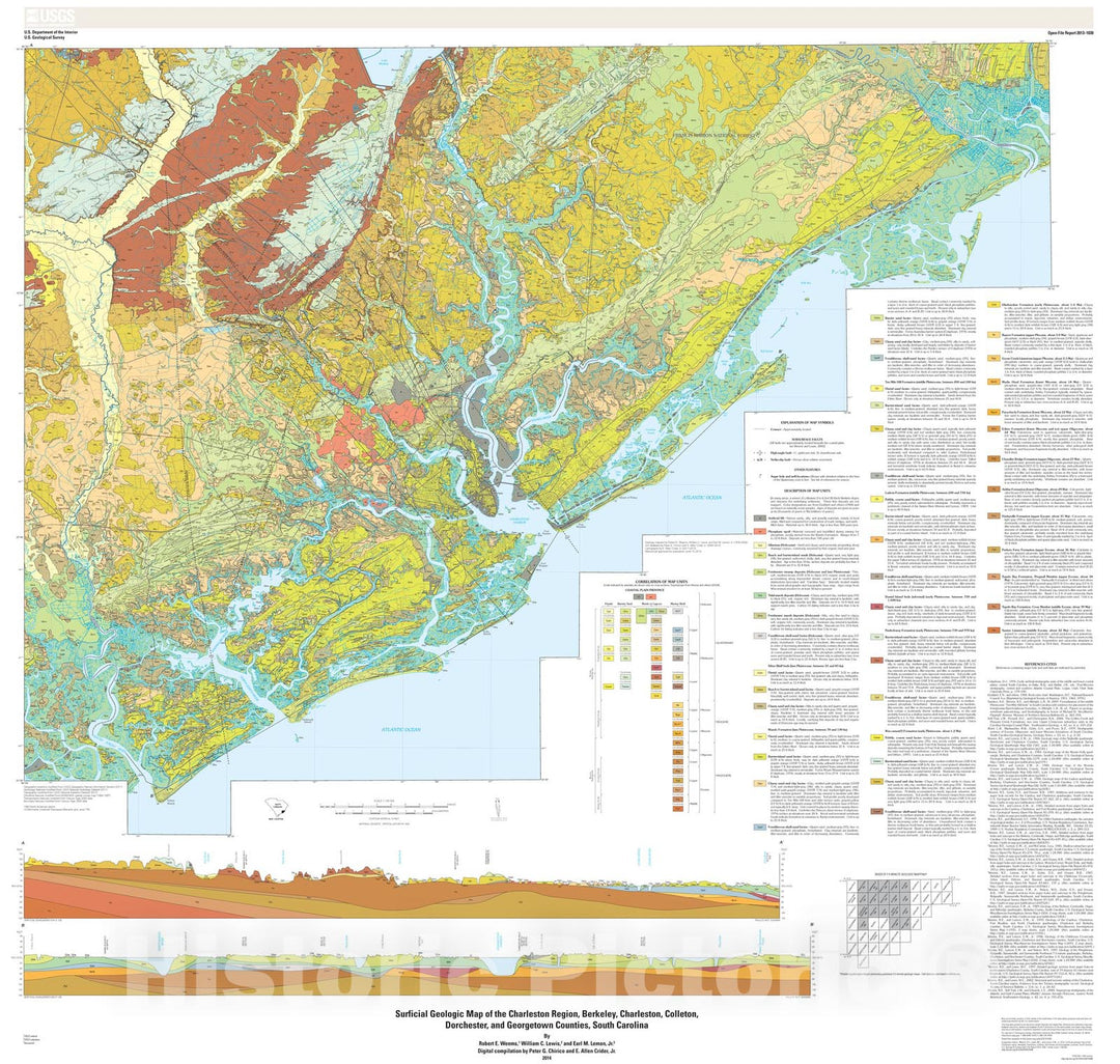 Map : Surficial geologic map of the Charleston region, Berkeley, Charleston, Colleton, Dorchester, and Georgetown Counties, South Carolina, 2014 Cartography Wall Art :