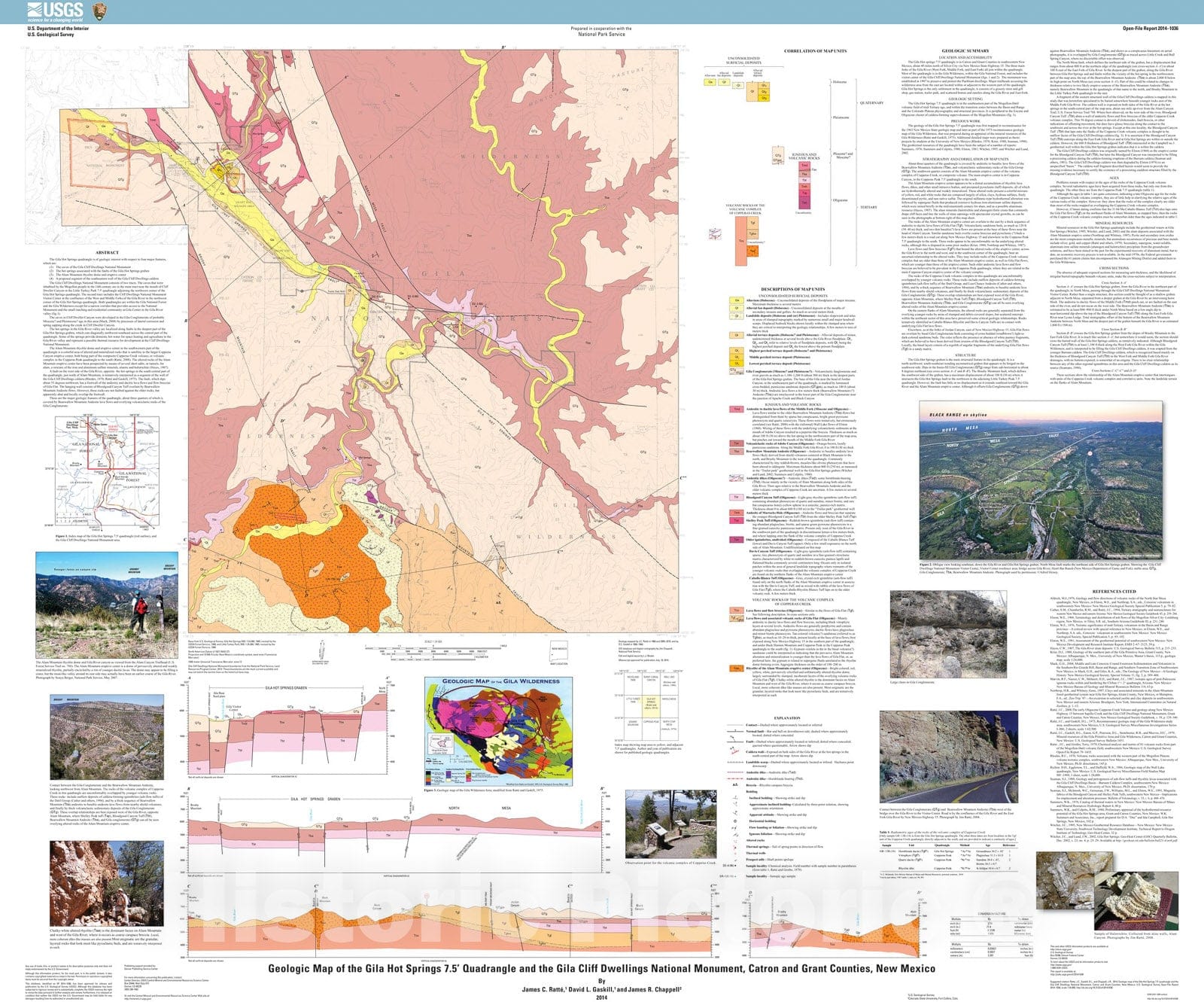 Map : Geologic map of the Gila Hot Springs 7.5' quadrangle, and the Gila Cliff Dwellings National Monument, Catron and Grant Counties, New Mexico, 2014 Cartography Wall Art :