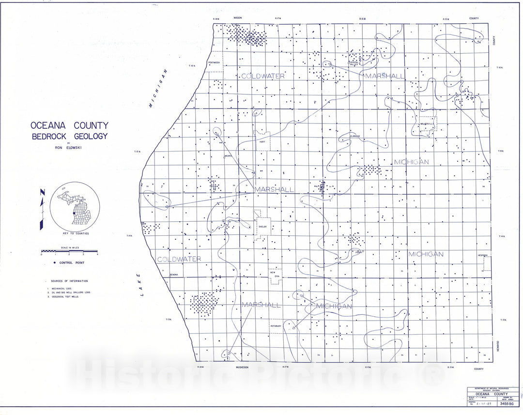 Map : Oceana County Bedrock Geology, 1989 Cartography Wall Art :