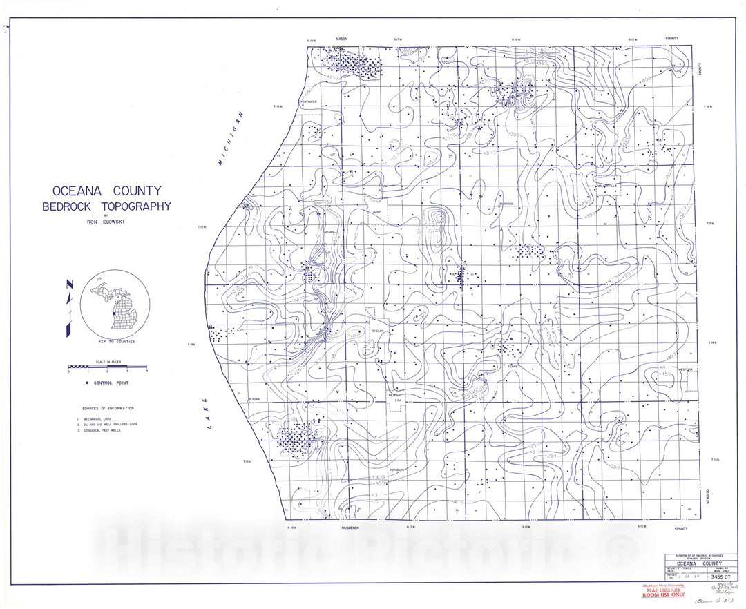 Map : Oceana County Bedrock Topography, 1989 Cartography Wall Art :