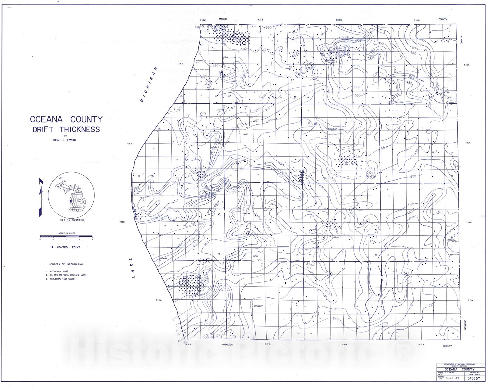 Map : Oceana County Drift Thickness, 1989 Cartography Wall Art :