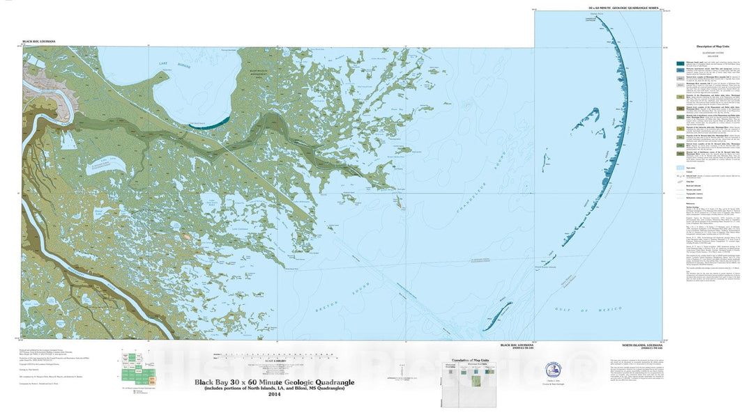 Map : Black Bay thirty x sixty minute geologic quadrangle (includes portions of North Islands, LA, and Biloxi, MS quadrangles), 2014 Cartography Wall Art :