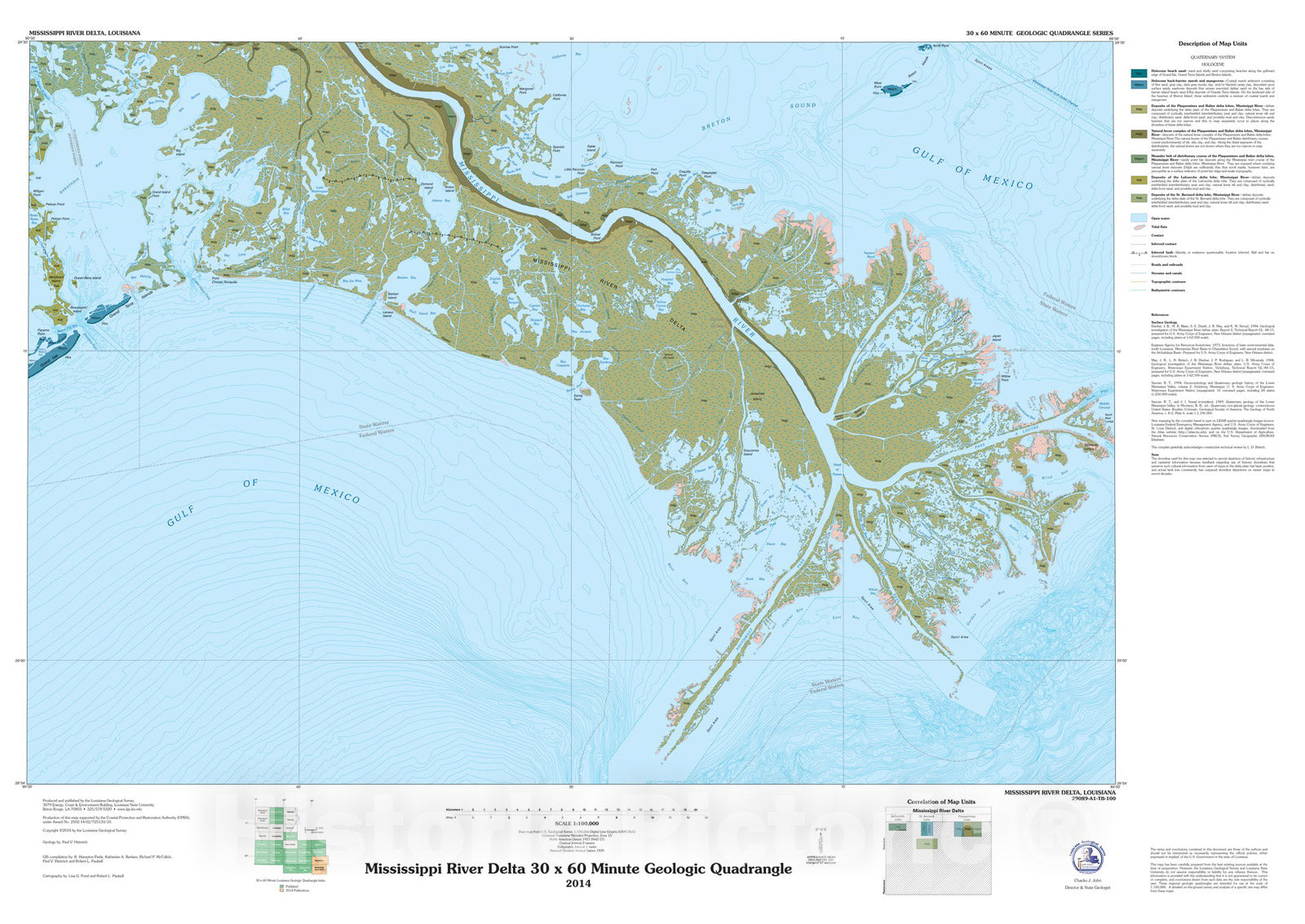 Map : Mississippi River Delta thirty x sixty minute geologic quadrangle, 2014 Cartography Wall Art :