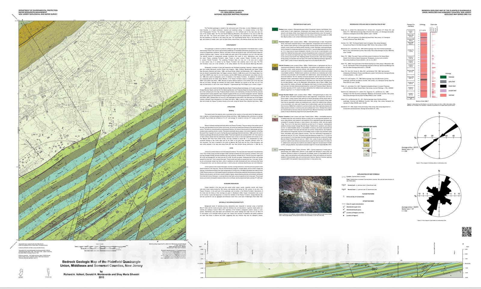 Map : Bedrock geologic map of the Plainfield quadrangle, Union, Middlesex, and Somerset counties, New Jersey, 2013 Cartography Wall Art :