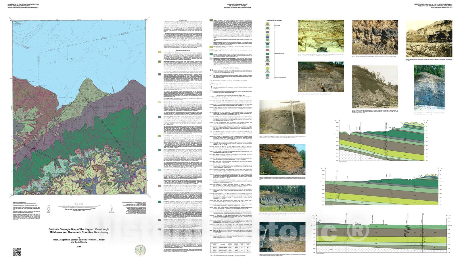 Map : Bedrock geologic map of the Keyport quadrangle, Middlesex and Monmouth counties, New Jersey, 2014 Cartography Wall Art :