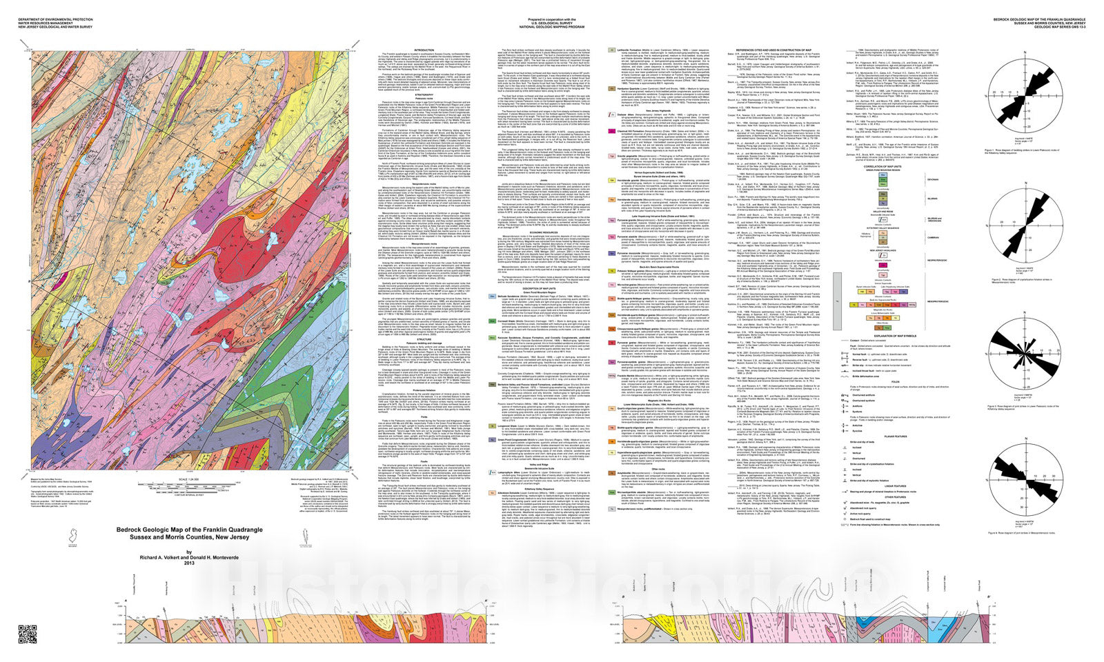 Map : Bedrock geologic map of the Franklin quadrangle, Sussex and Morris counties, New Jersey, 2013 Cartography Wall Art :