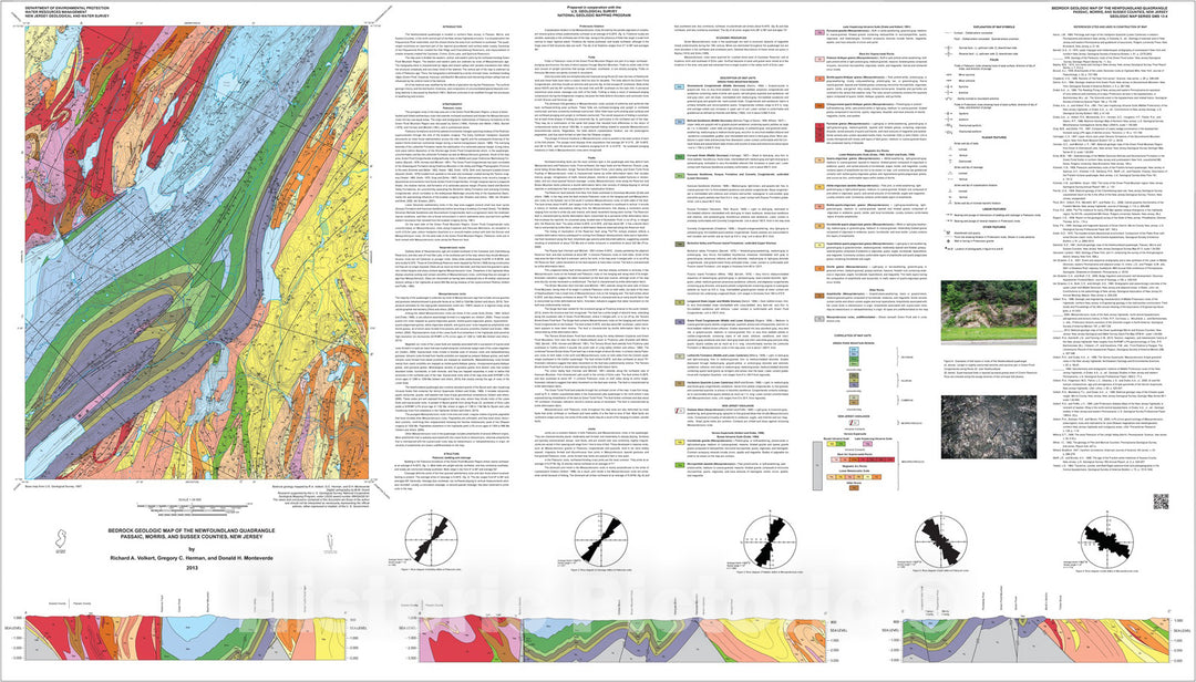 Map : Bedrock geologic map of the Newfoundland quadrangle, Passaic, Morris, and Sussex counties, New Jersey, 2013 Cartography Wall Art :