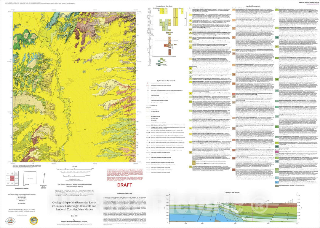 Map : Geologic map of the Benavidez Ranch 7.5-Minute Quadrangle, Bernalillo and Sandoval Counties, New Mexico, 2014 Cartography Wall Art :