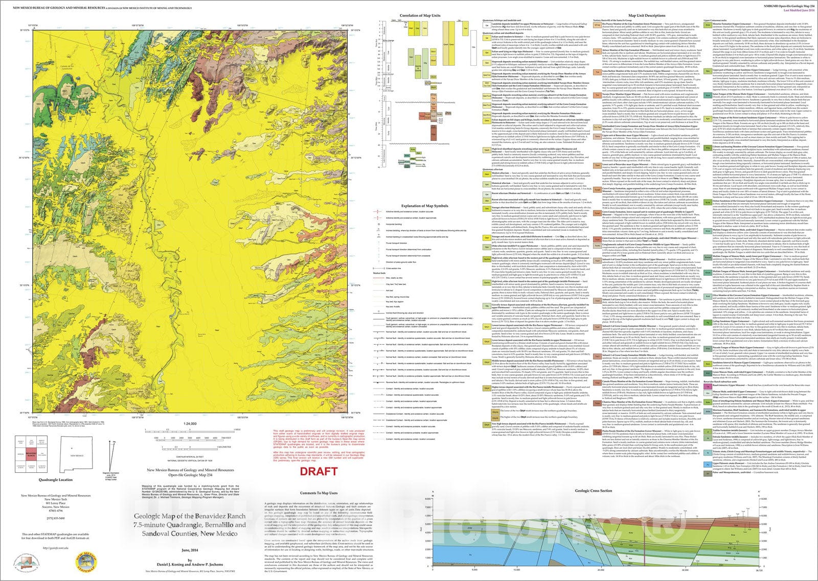 Map : Geologic map of the Benavidez Ranch 7.5-Minute Quadrangle, Bernalillo and Sandoval Counties, New Mexico, 2014 Cartography Wall Art :