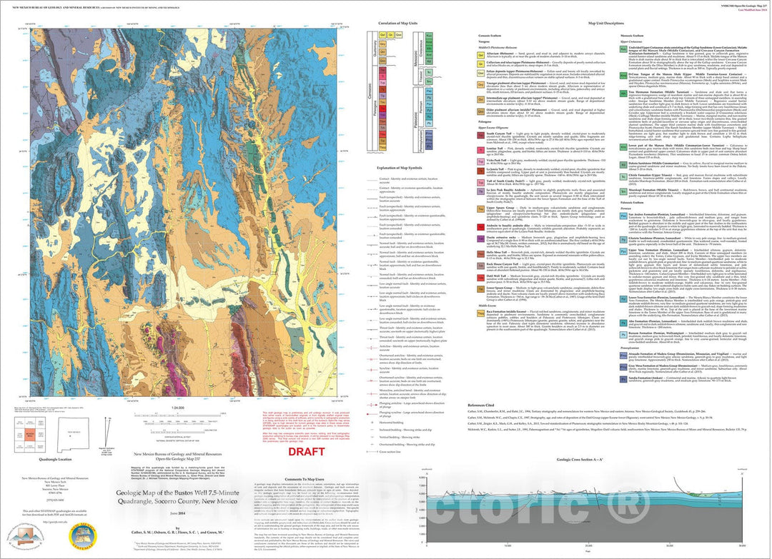 Map : Geologic map of the Bustos Well 7.5-Minute Quadrangle, Socorro County, New Mexico, 2014 Cartography Wall Art :