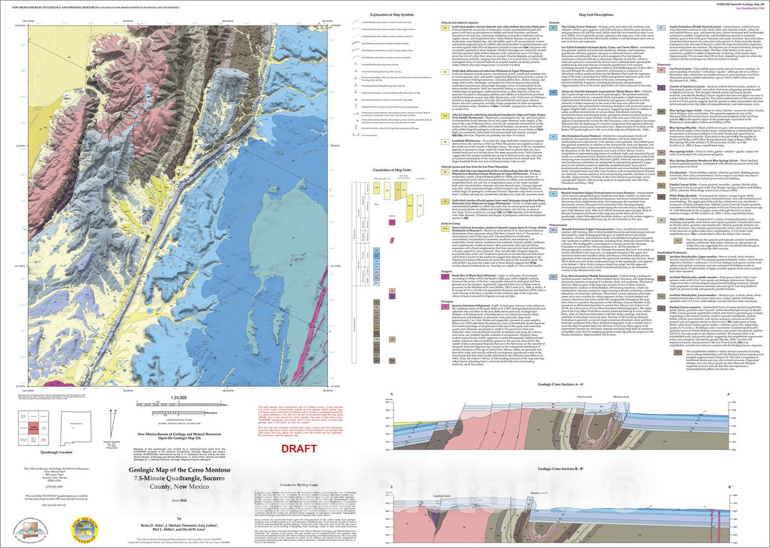 Map : Geologic map of the Cerro Montoso 7.5-Minute Quadrangle, Socorro County, New Mexico, 2014 Cartography Wall Art :