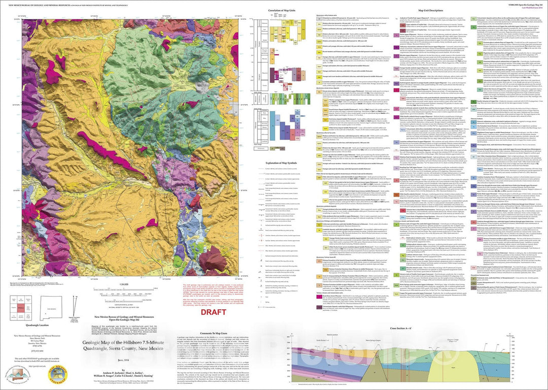 Map : Geologic map of the Hillsboro 7.5-Minute Quadrangle, Sierra County, New Mexico, 2014 Cartography Wall Art :