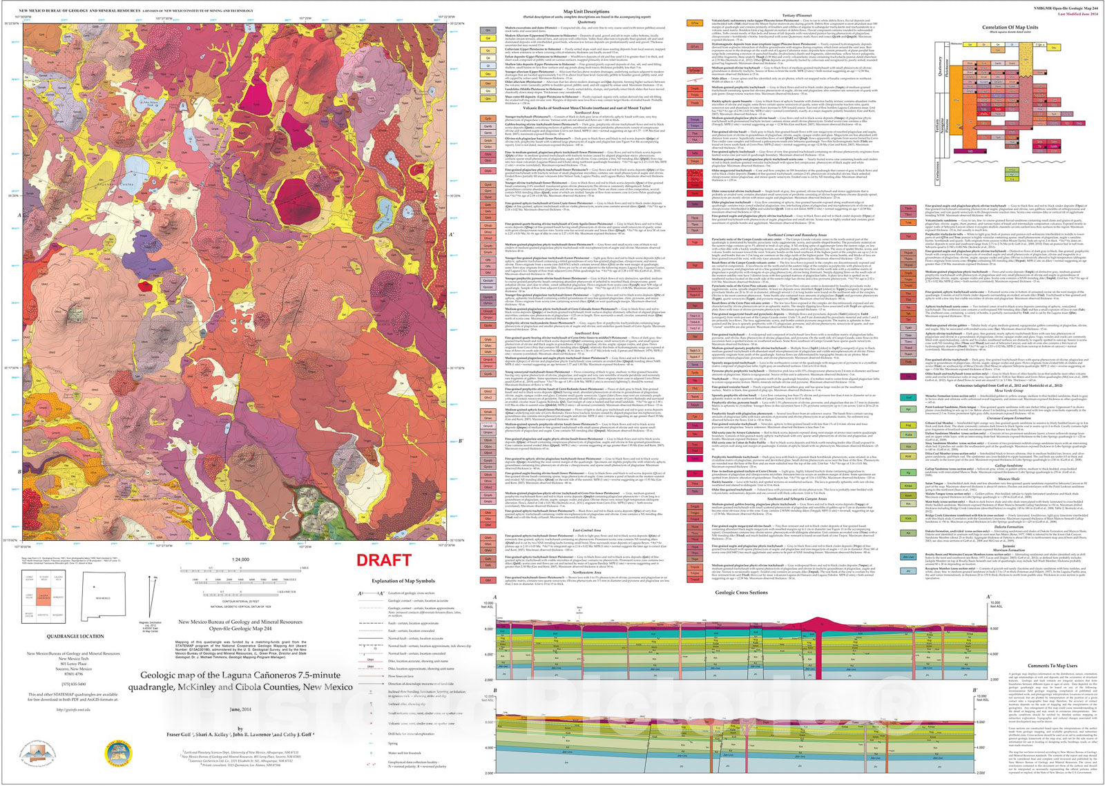 Map : Geologic map of the Laguna Canoneros 7.5-Minute Quadrangle, Cibola and McKinley counties, New Mexico, 2014 Cartography Wall Art :