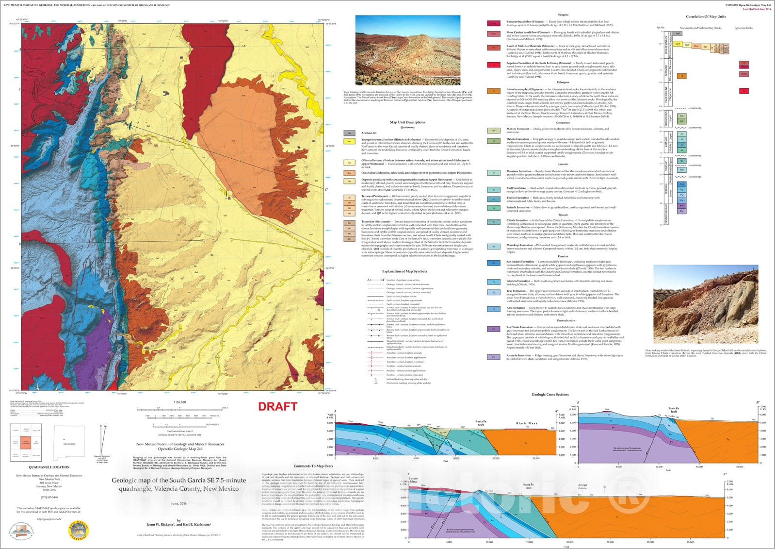 Map : Geologic map of the South Garcia SE 7.5-Minute Quadrangle, Valencia County, New Mexico, 2014 Cartography Wall Art :