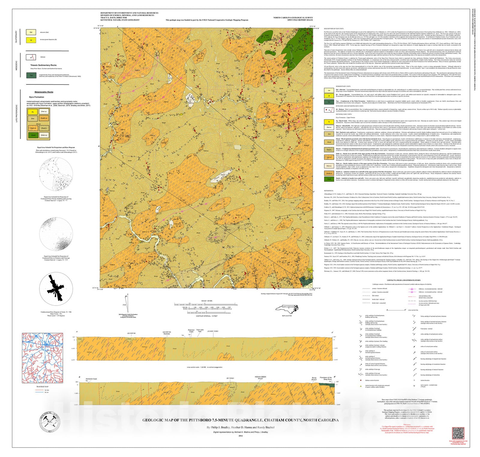 Map : Geologic map of the Pittsboro 7.5-minute quadrangle, Chatham County, North Carolina, 2014 Cartography Wall Art :