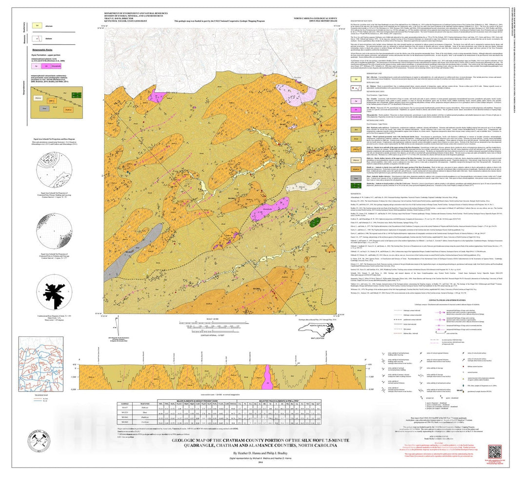 Map : Geologic Map of the Chatham County Portion of the Silk Hope Quadrangle, Chatham and Alamance Counties, North Carolina, 2014 Cartography Wall Art :