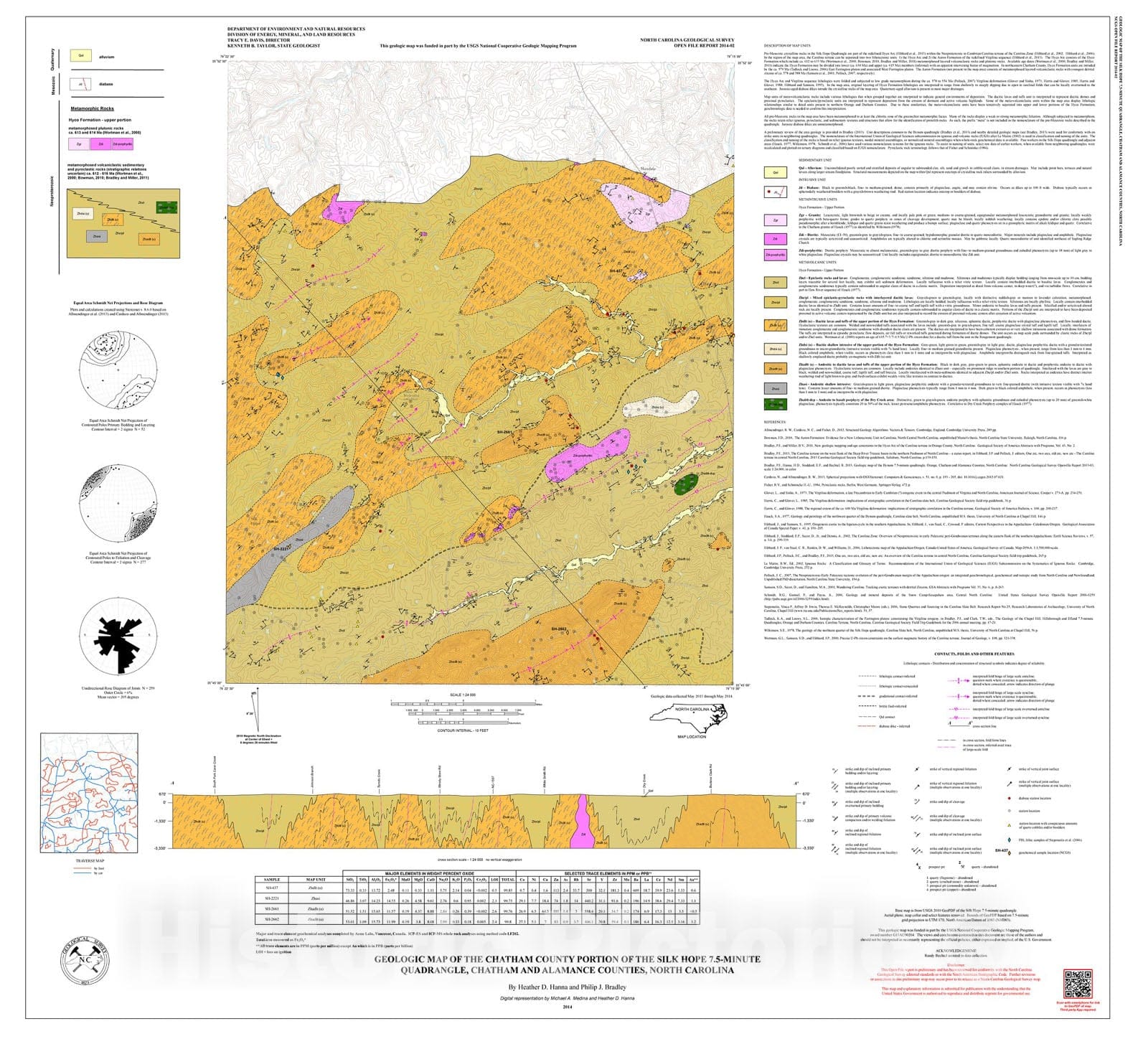 Map : Geologic Map of the Chatham County Portion of the Silk Hope Quadrangle, Chatham and Alamance Counties, North Carolina, 2014 Cartography Wall Art :