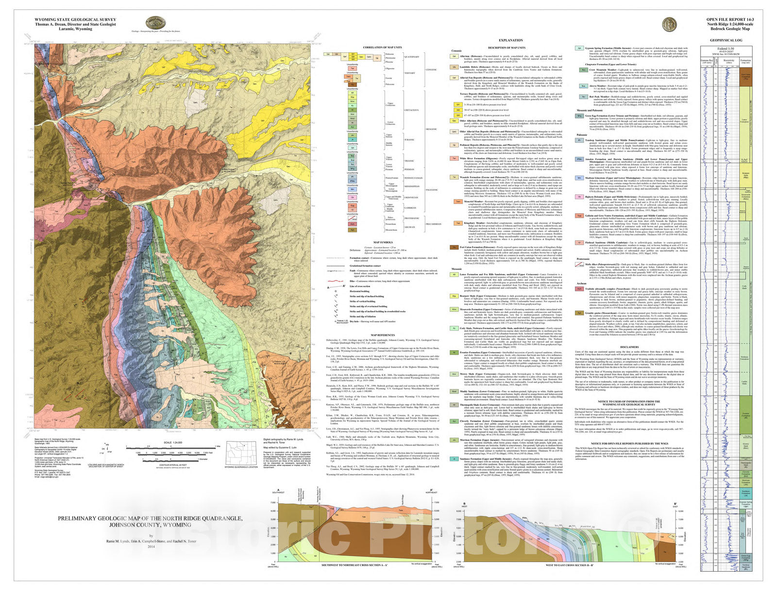 Map : Preliminary Geologic Map of the North Ridge 7.5' Quadrangle, Johnson County, Wyoming, 2014 Cartography Wall Art :