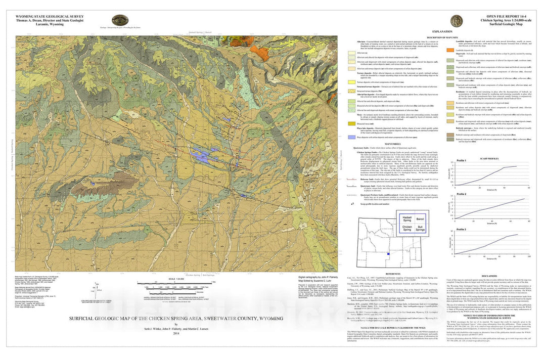 Map : Surficial geologic map of the Chicken Spring area, Sweetwater County, Wyoming, 2014 Cartography Wall Art :