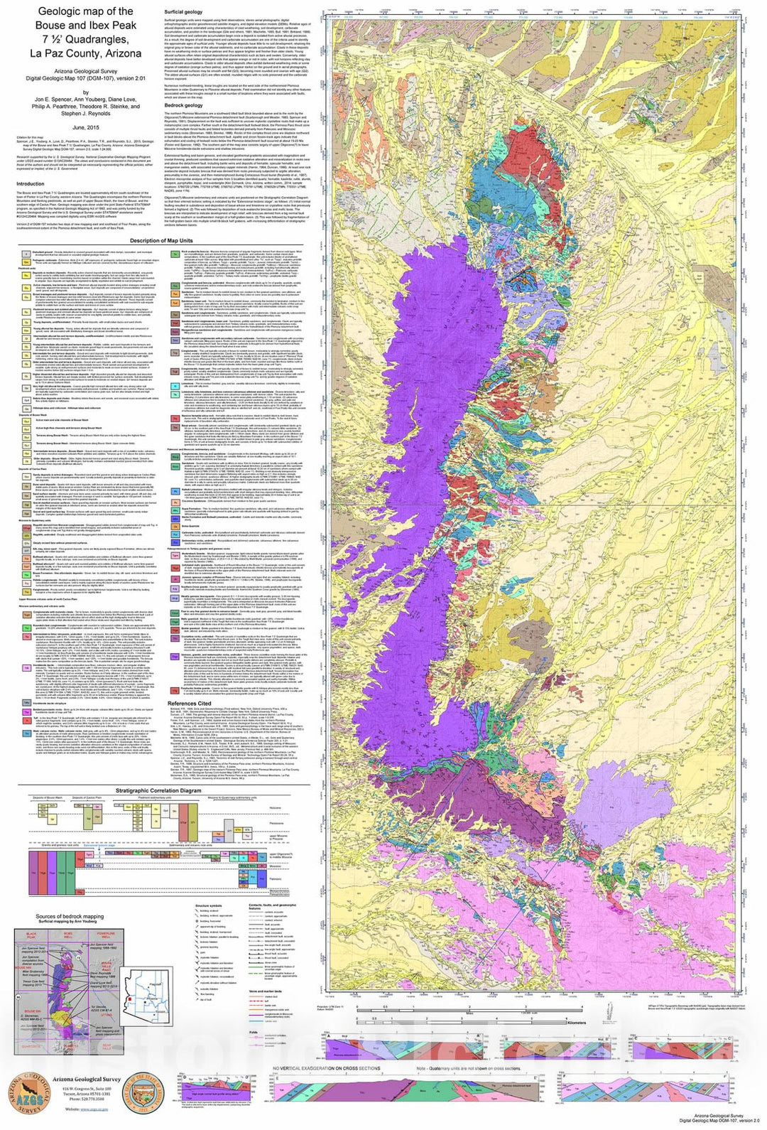 Map : Geologic map of the Bouse and Ibex Peak seven 1/2' Quadrangles, La Paz County, Arizona, 2014 Cartography Wall Art :