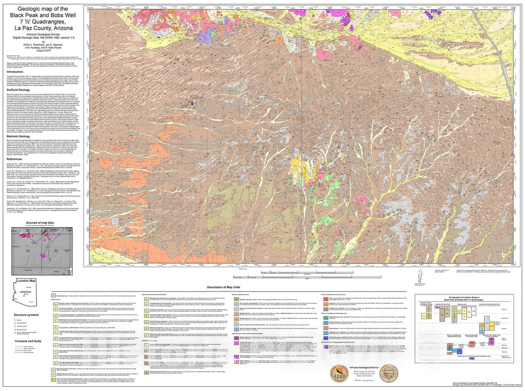 Map : Geologic map of the Black Peak and Bobs Well seven 1/2' Quadrangles, La Paz County, Arizona, 2014 Cartography Wall Art :