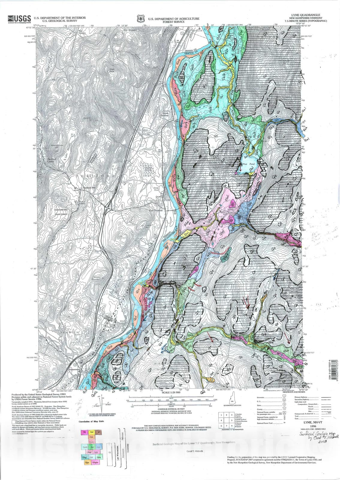 Map : Surficial geologic map of the Lyme 7.5-minute quadrangle, New Hampshire, 2008 Cartography Wall Art :