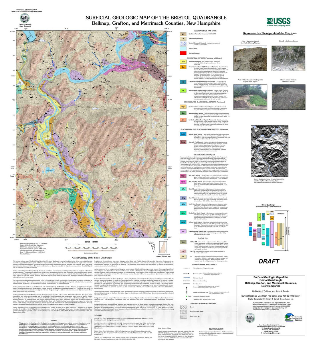 Map : Surficial geologic map of the Bristol quadrangle, New Hampshire, Belknap, Grafton, and Merrimack Counties, New Hampshire, 2009 Cartography Wall Art :