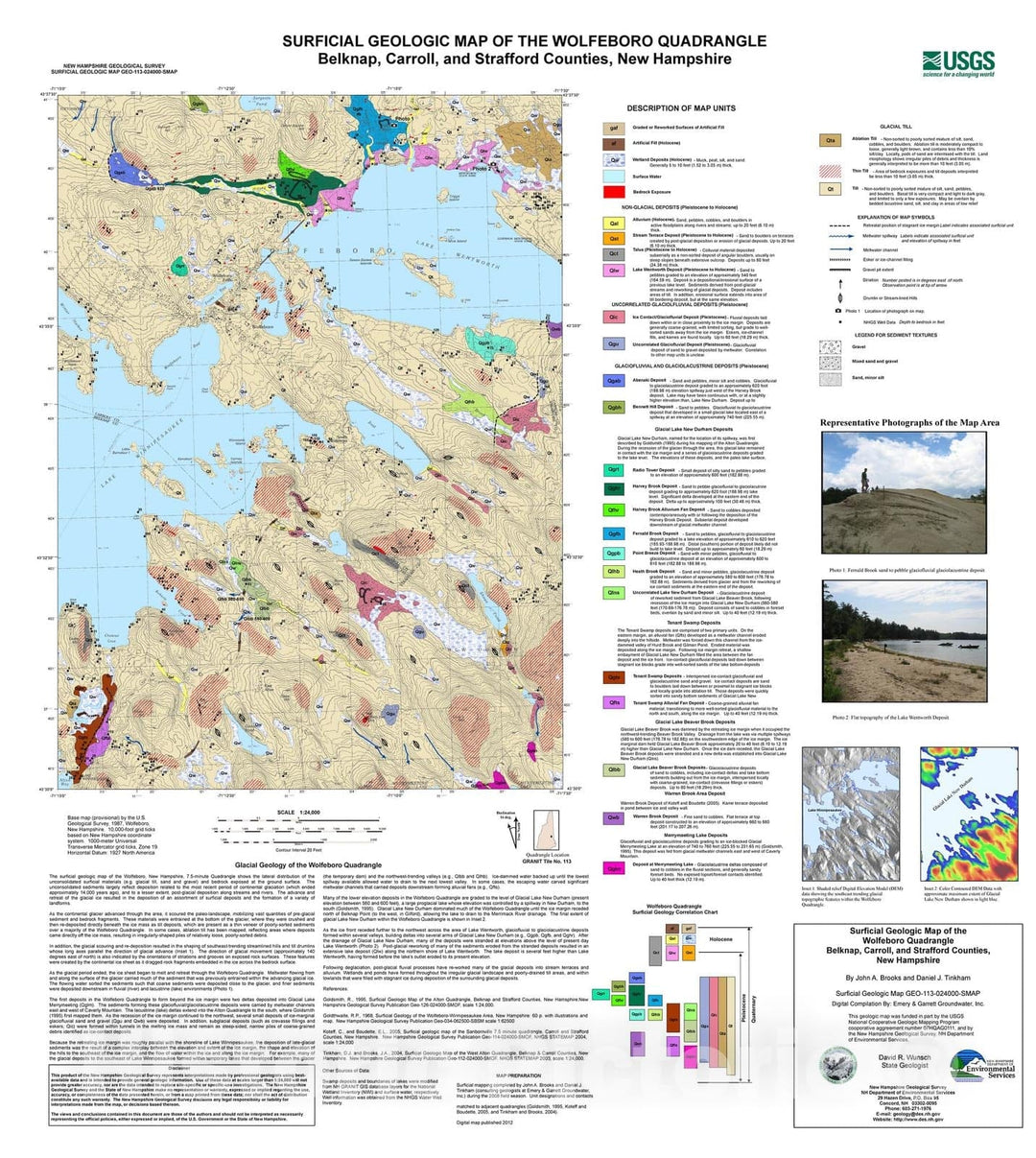 Map : Surficial geologic map of the Wolfeboro quadrangle, Belknap, Carroll, and Strafford Counties, New Hampshire, 2008 Cartography Wall Art :