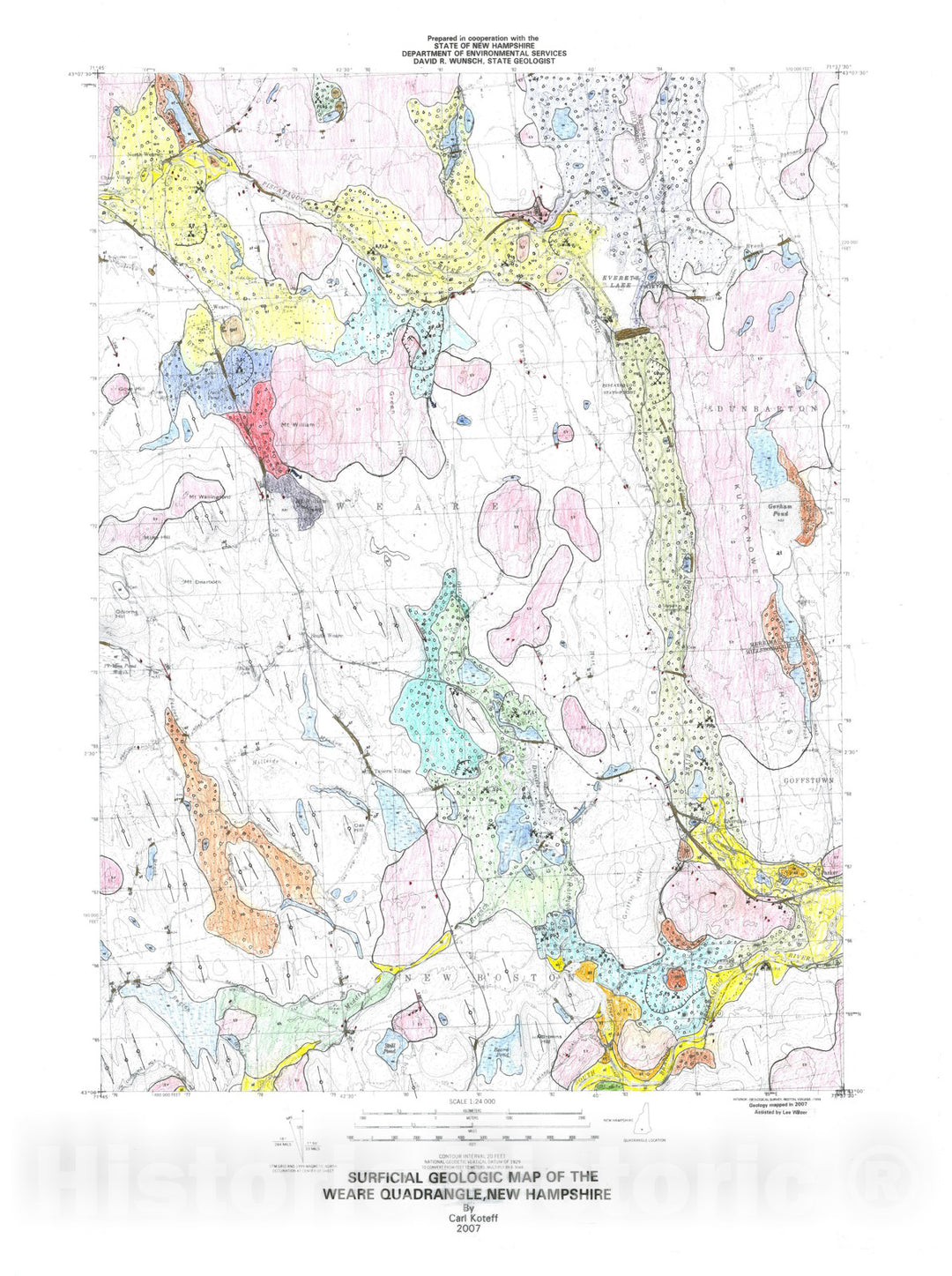 Map : Surficial geologic map of the Weare quadrangle, New Hampshire, 2007 Cartography Wall Art :