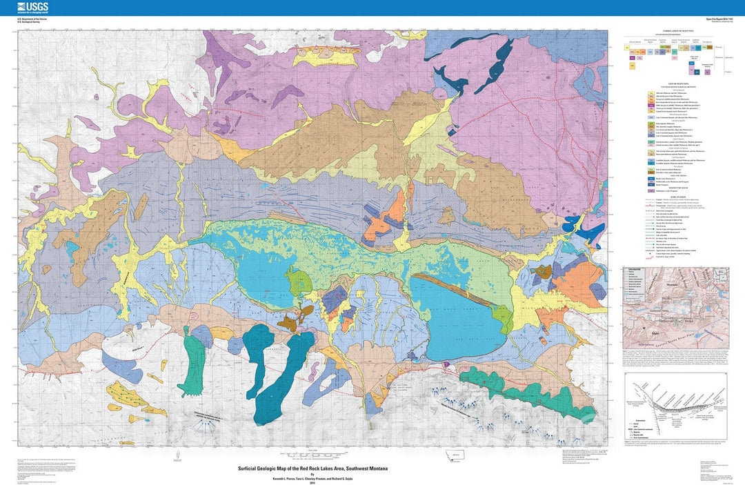 Map : Surficial geologic map of the Red Rock Lakes area, southwest Montana, 2014 Cartography Wall Art :