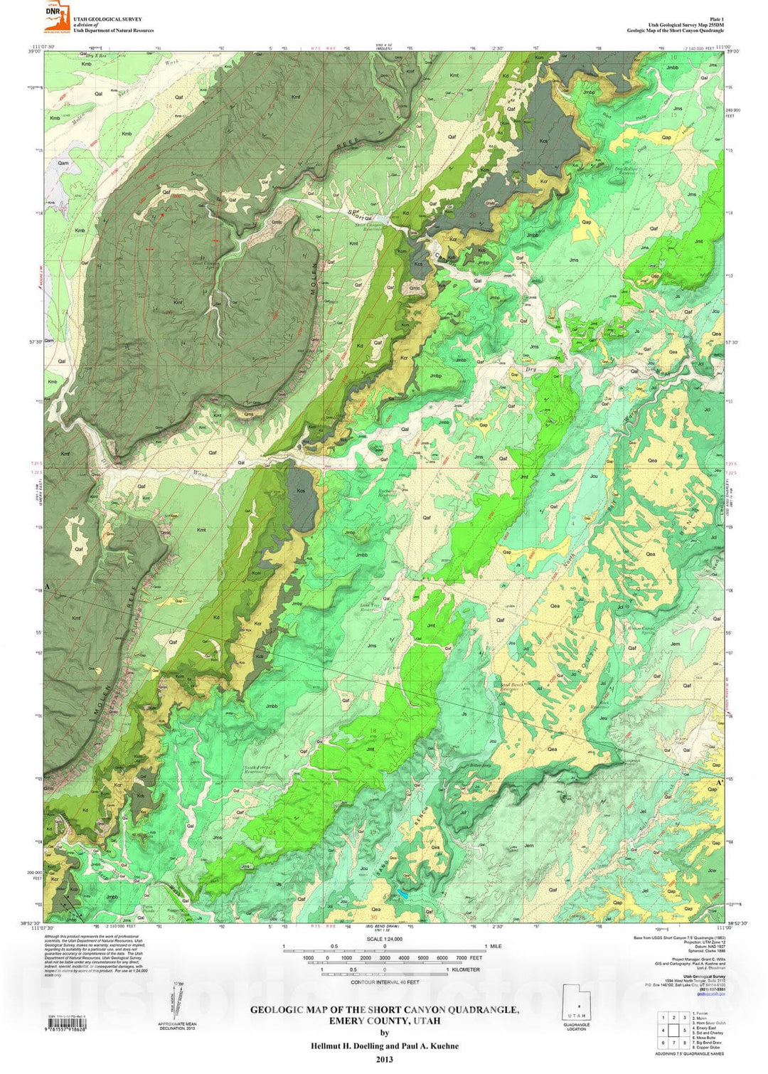 Map : Geologic map of the Short Canyon quadrangle, Emery County, Utah, 2013 Cartography Wall Art :