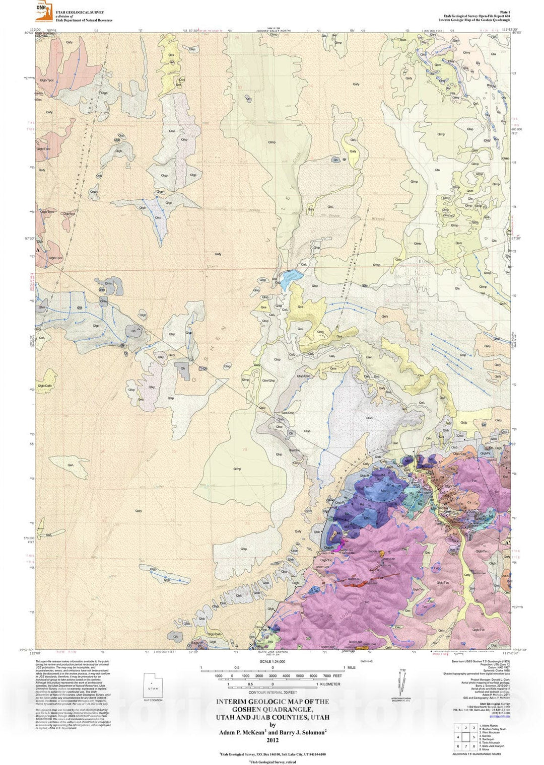 Map : Interim geologic map of the Goshen quadrangle, Utah and Juab Counties, Utah, 2012 Cartography Wall Art :