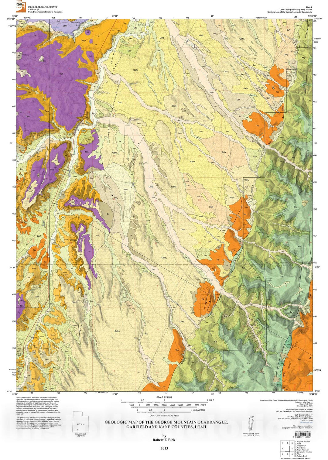 Map : Geologic map of the George Mountain quadrangle, Garfield and Kane Counties, Utah, 2013 Cartography Wall Art :