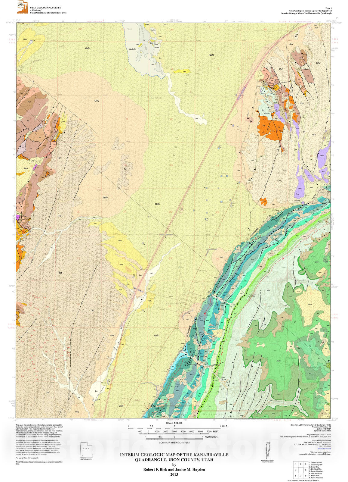 Map : Interim geologic map of the Kanarraville quadrangle, Iron County, Utah, 2013 Cartography Wall Art :