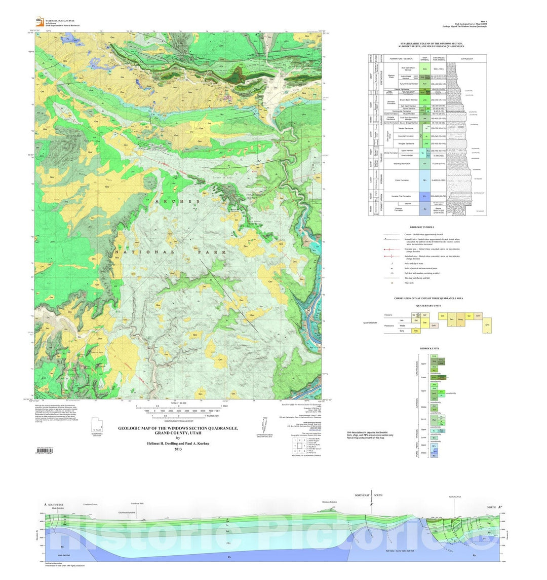 Map : Geologic map of The Windows Section quadrangle, Grand County, Utah, 2013 Cartography Wall Art :