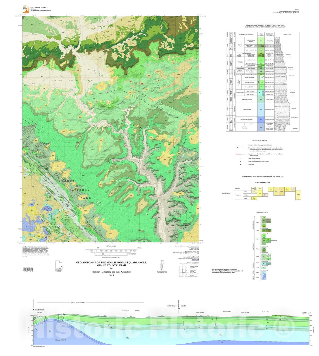 Map : Geologic map of the Mollie Hogans quadrangle, Grand County, Utah, 2014 Cartography Wall Art :