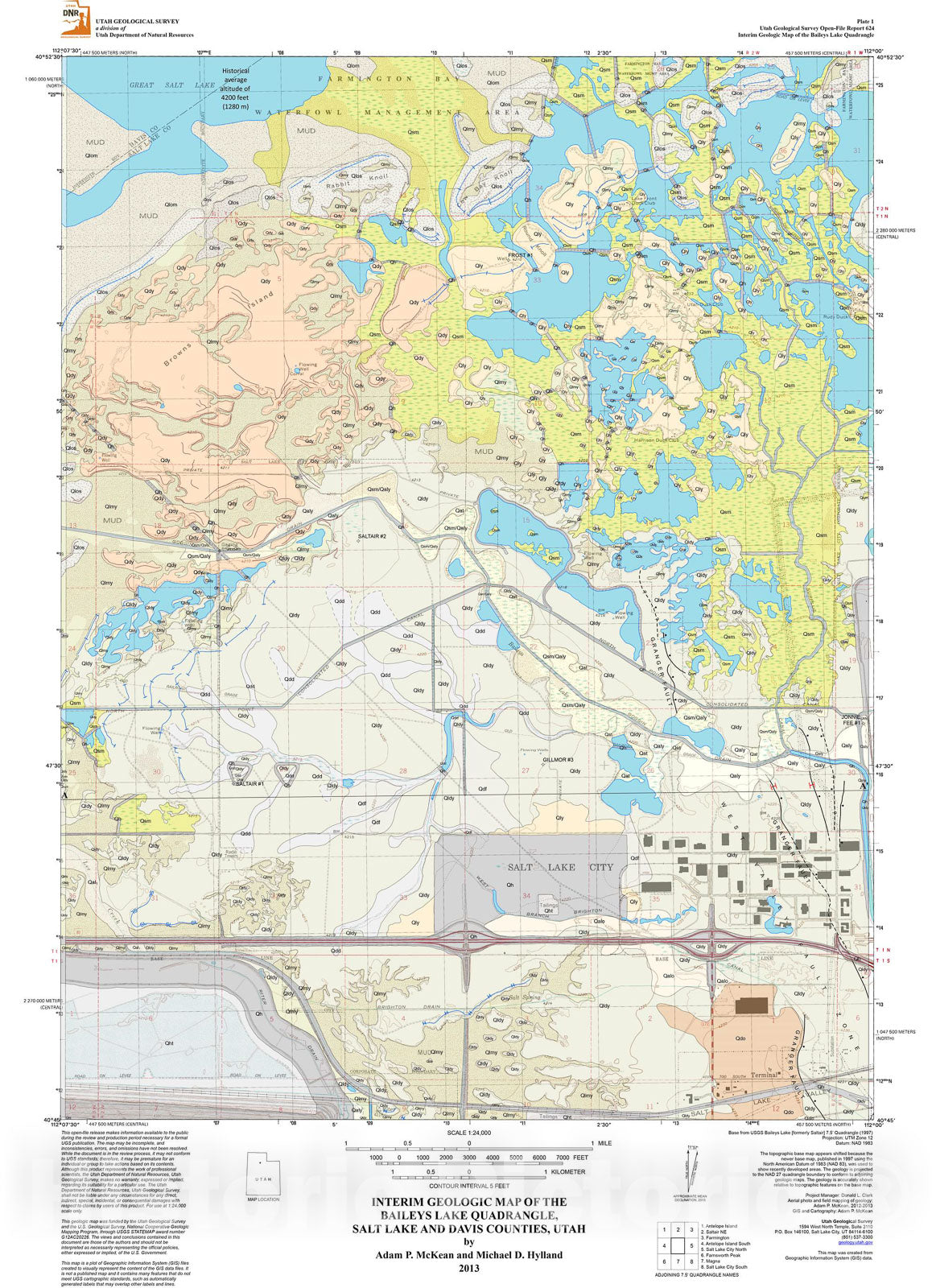 Map : Interim geologic map of the Baileys Lake quadrangle, Salt Lake and Davis Counties, Utah, 2013 Cartography Wall Art :