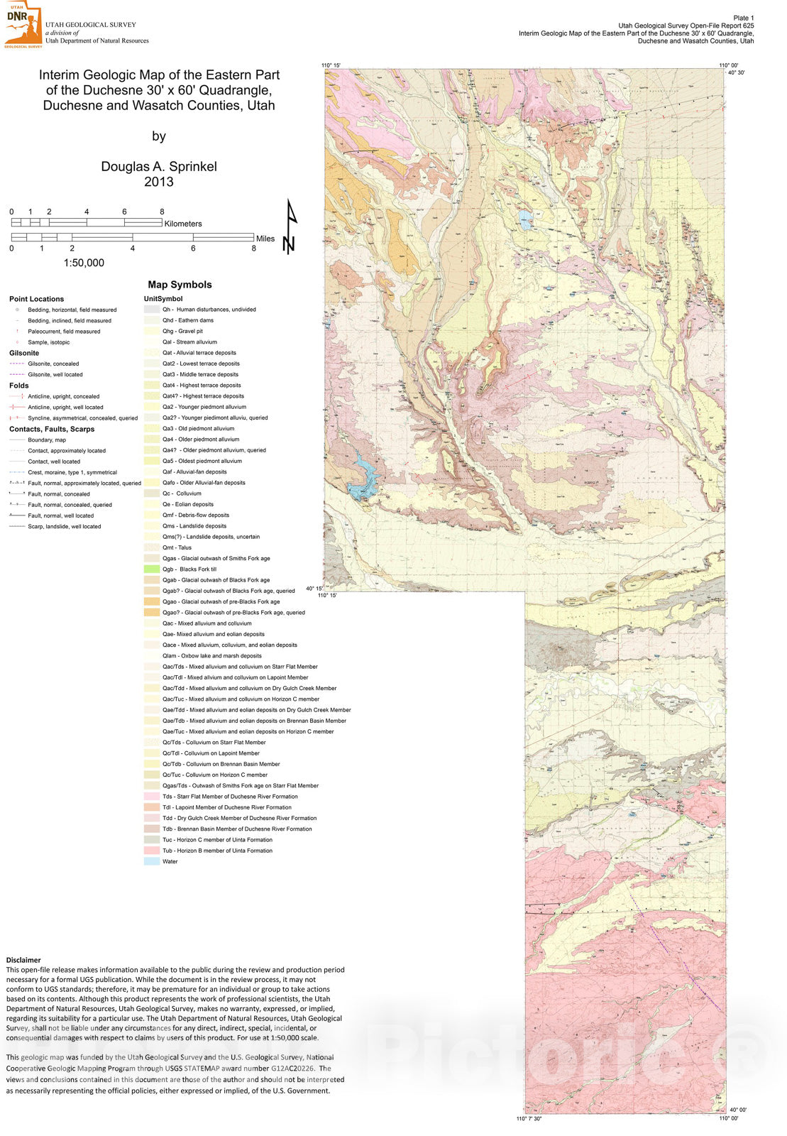 Map : Interim geologic map of the easternmost part of the Duchesne 30' x 60' quadrangle, Duchesne and Wasatch Counties, Utah -- Year one of 6, 20one3 Cartography Wall Art :