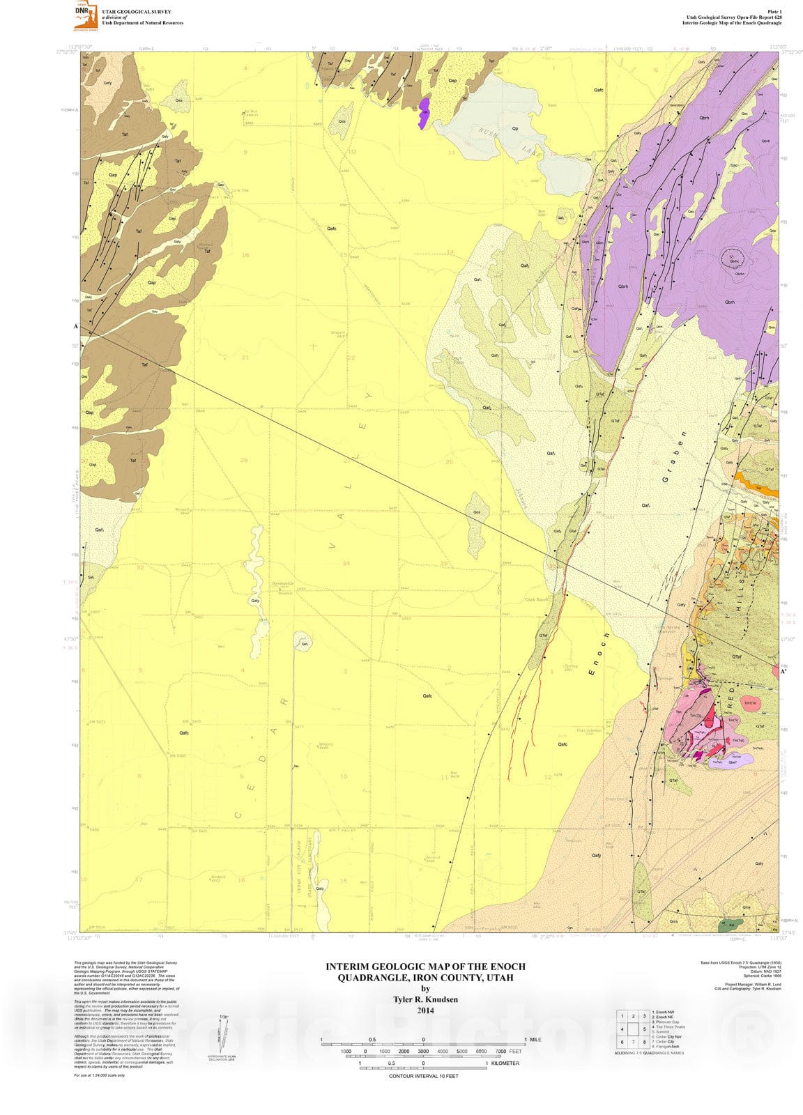 Map : Interim geologic map of the Enoch quadrangle, Iron County, Utah, 2014 Cartography Wall Art :