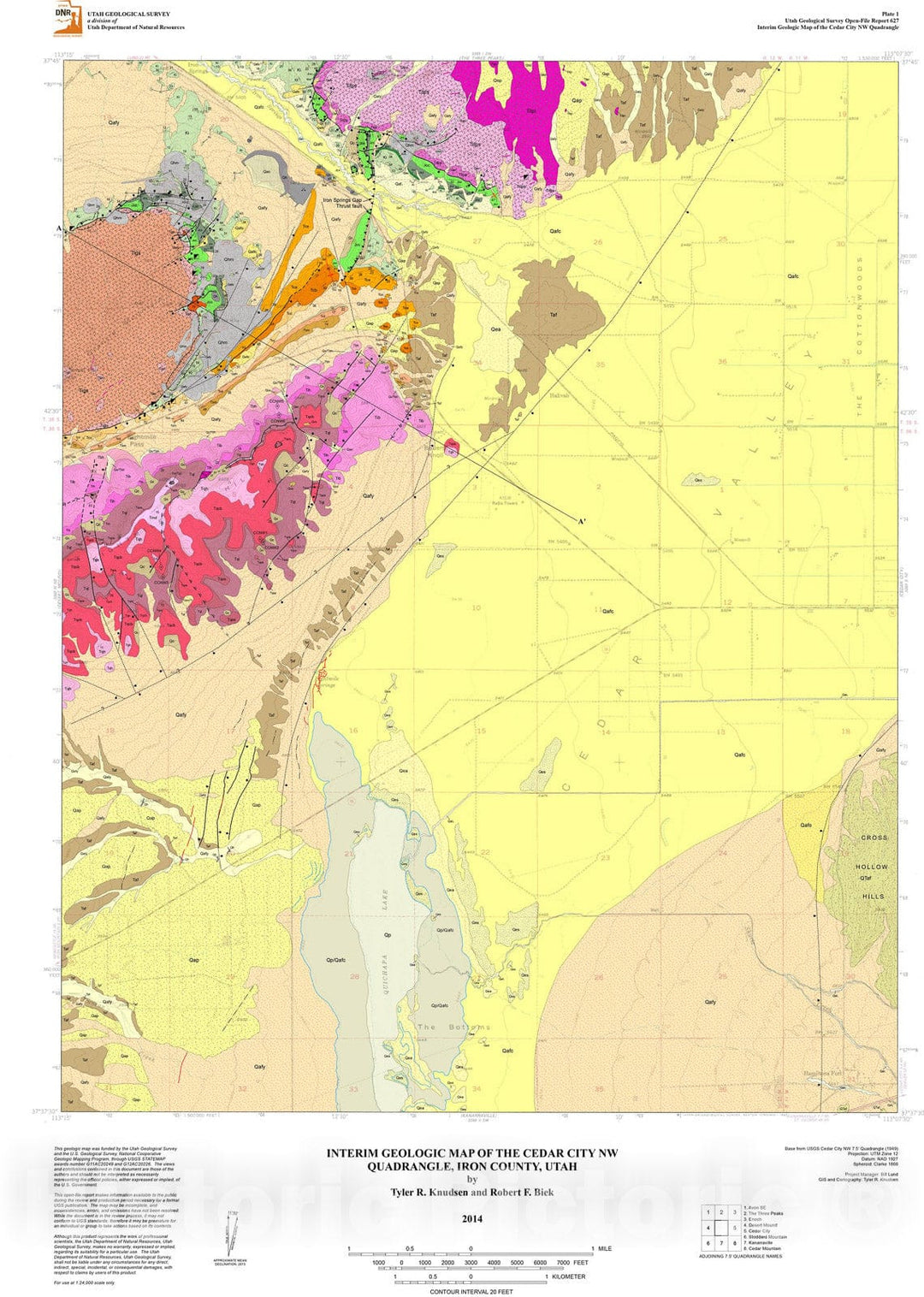 Map : Interim geologic map of the Cedar City NW quadrangle, Iron County, Utah, 2014 Cartography Wall Art :