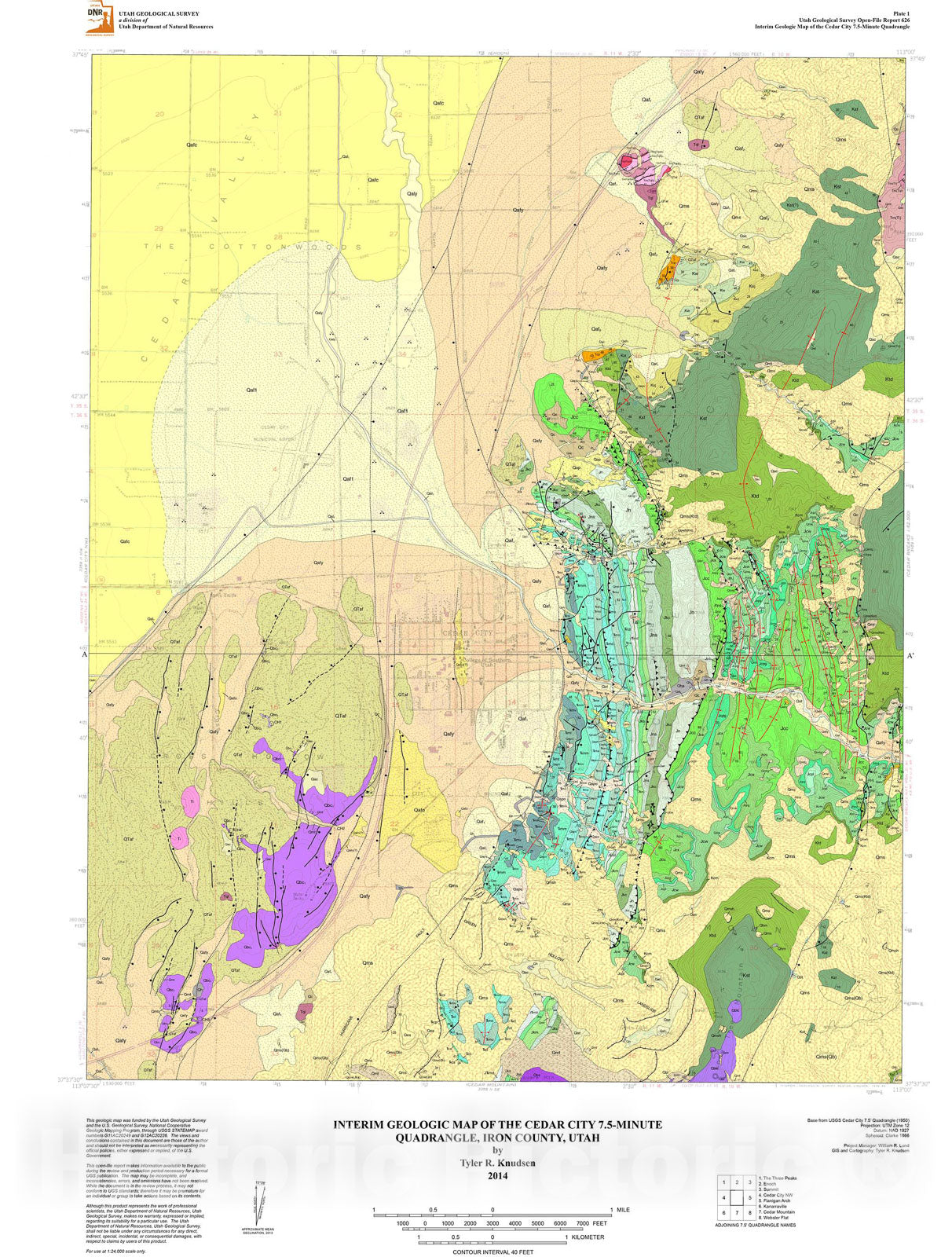 Map : Interim geologic map of the Cedar City 7.5-minute quadrangle, Iron County, Utah, 2014 Cartography Wall Art :