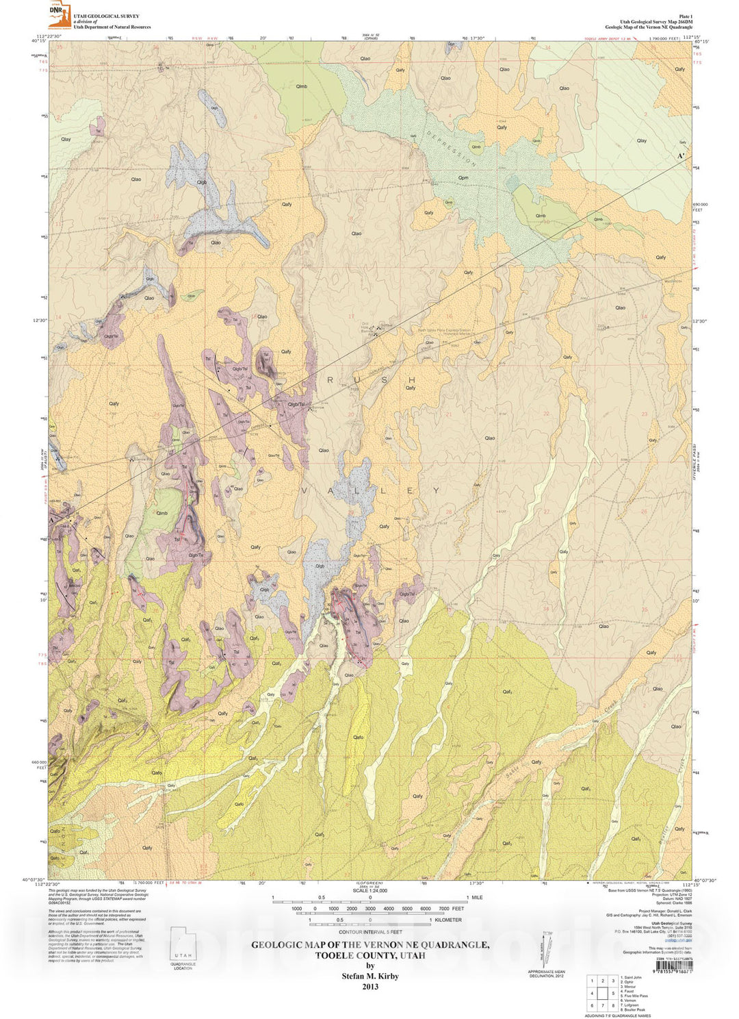 Map : Geologic map of the Vernon NE quadrangle, Tooele County, Utah, 2013 Cartography Wall Art :