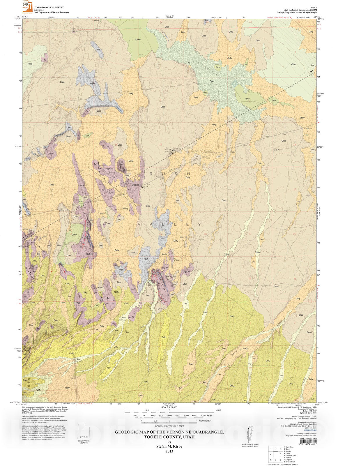 Map : Geologic map of the Vernon NE quadrangle, Tooele County, Utah, 2013 Cartography Wall Art :