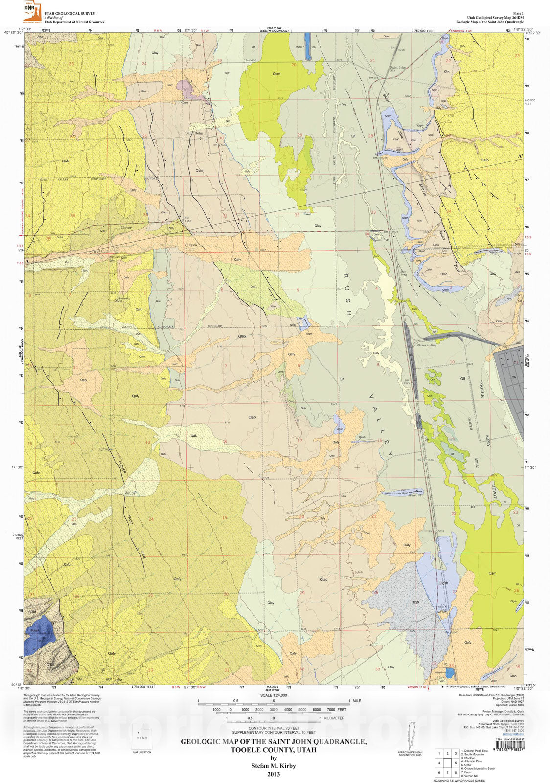 Map : Geologic map of the Saint John quadrangle, Tooele County, Utah, 2013 Cartography Wall Art :