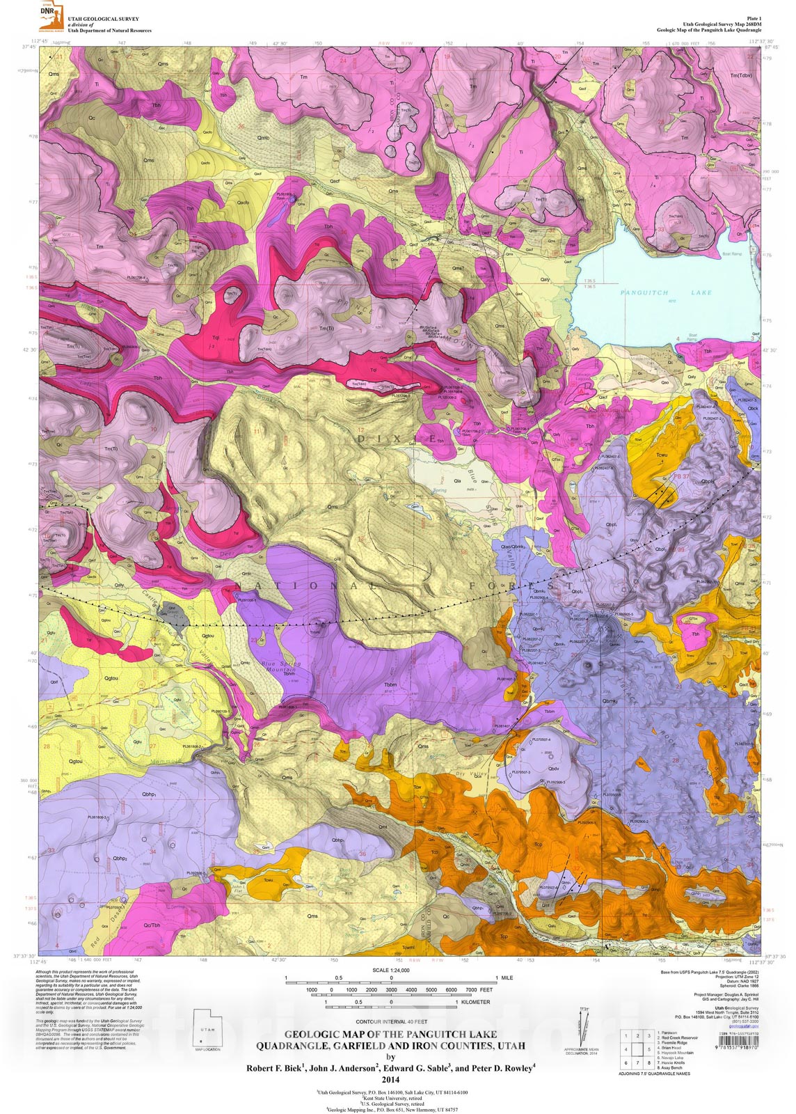 Map : Geologic map of the Panguitch Lake quadrangle, Garfield and Iron Counties, Utah, 2014 Cartography Wall Art :