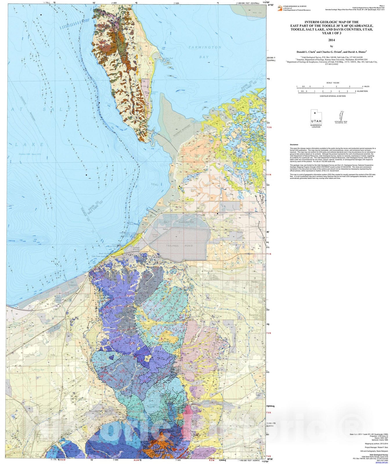 Map : Interim geologic map of the east part of the Tooele 30' x 60' quadrangle, Tooele, Salt Lake, and Davis Counties, Utah -- Year one of 6, 20one4 Cartography Wall Art :